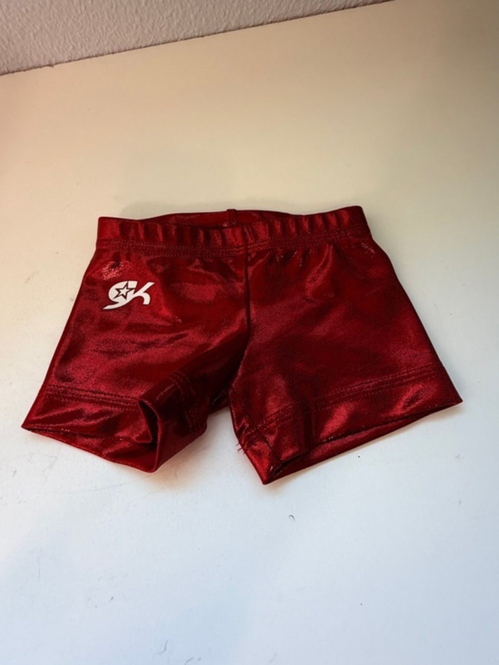 GK Elite bright sparkle Red Metallic Gymnastics Shorts Youth CXS  Cheer Dance